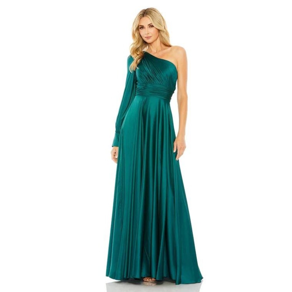 Mac Duggal Gown Womens 2 Emerald Green One Shoulder Satin Formal Dress 67866